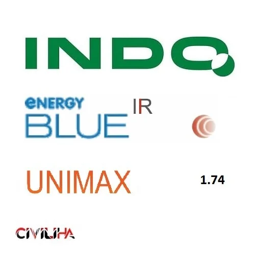 عدسی سفارشی فوق فشرده سینگل ویژن یونی مکس ایندو با پوشش بلوکنترل 1.74 Indo Single Vision Unimax ENERGY BLUE