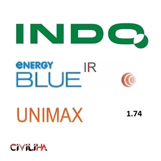 عدسی سفارشی فوق فشرده سینگل ویژن یونی مکس ایندو با پوشش بلوکنترل 1.74 Indo Single Vision Unimax ENERGY BLUE + فريم رايگان