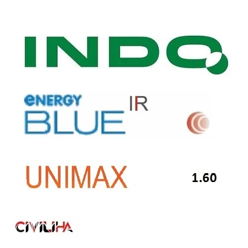 عدسی سفارشی سینگل ویژن یونی مکس ایندو با پوشش بلوکنترل 1.6 Indo Single Vision Unimax ENERGY BLUE + (کارت هدیه 1.5 میلیون تومانی)